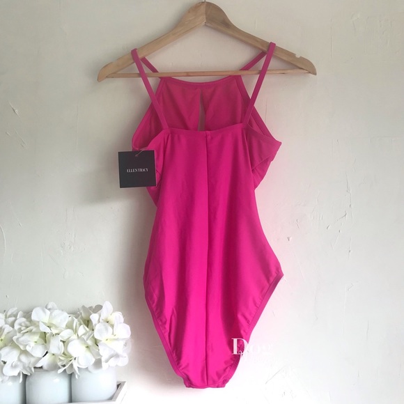 Ellen Tracy Swimsuit One Piece Halter Love Potion Pink Swimsuit - Picture 2 of 5